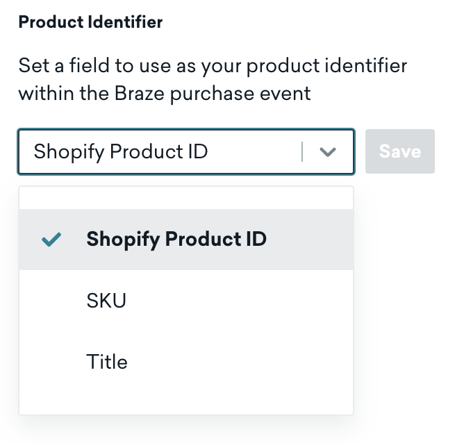 在高級設置選項指定一個字段來作為你的產品標識符在釺購買活動。
